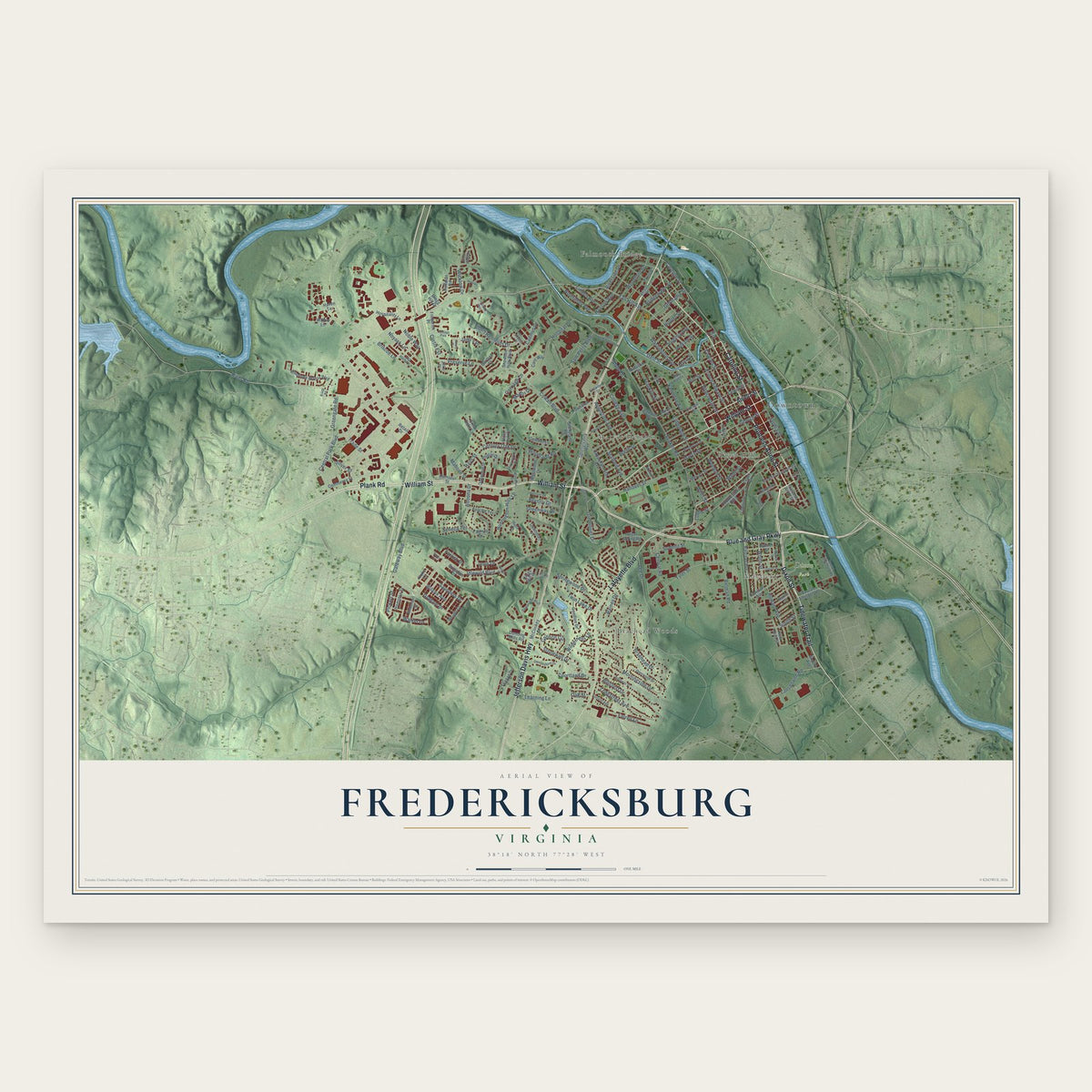 Fredericksburg, Virginia map print, the full design