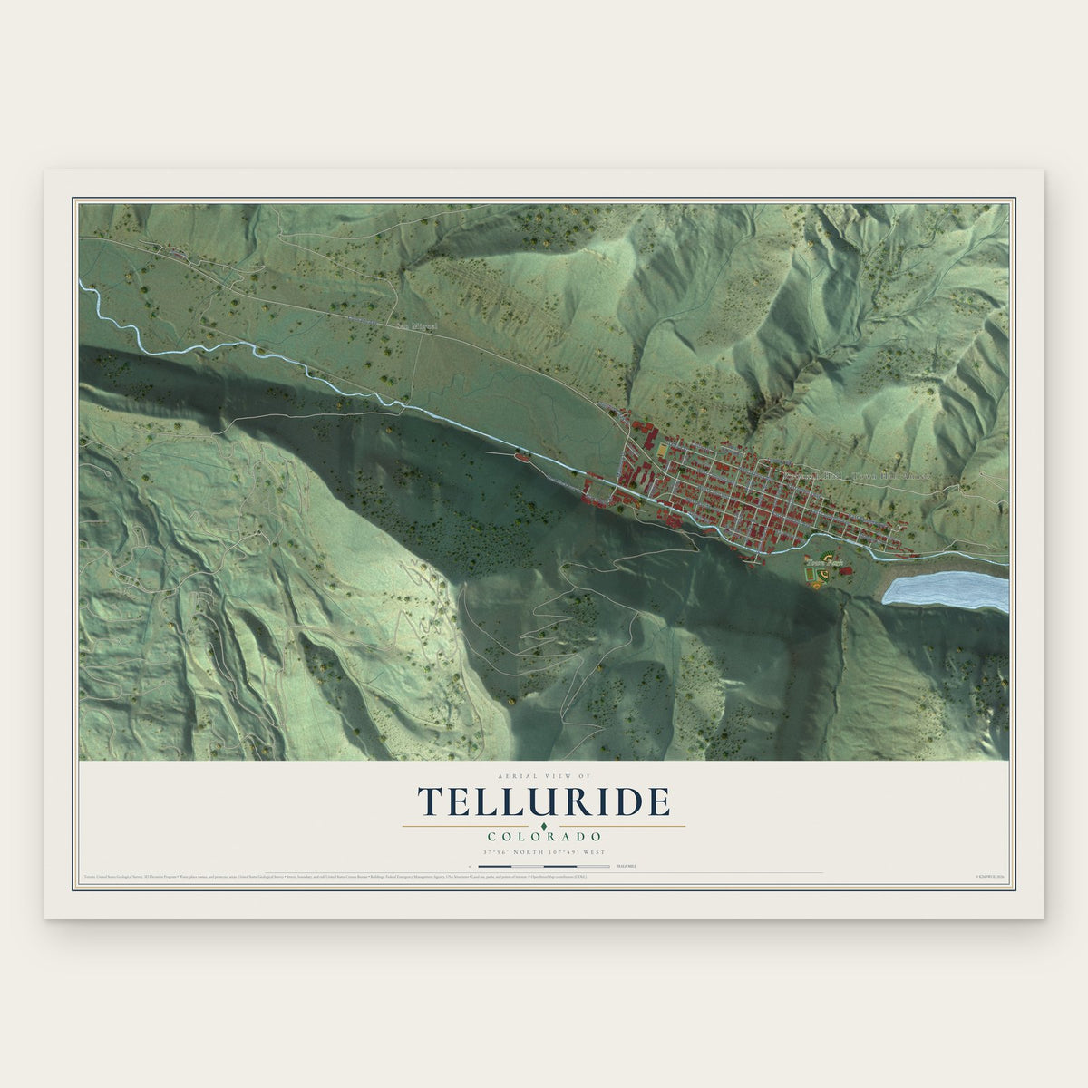 Telluride, Colorado map print, the full design