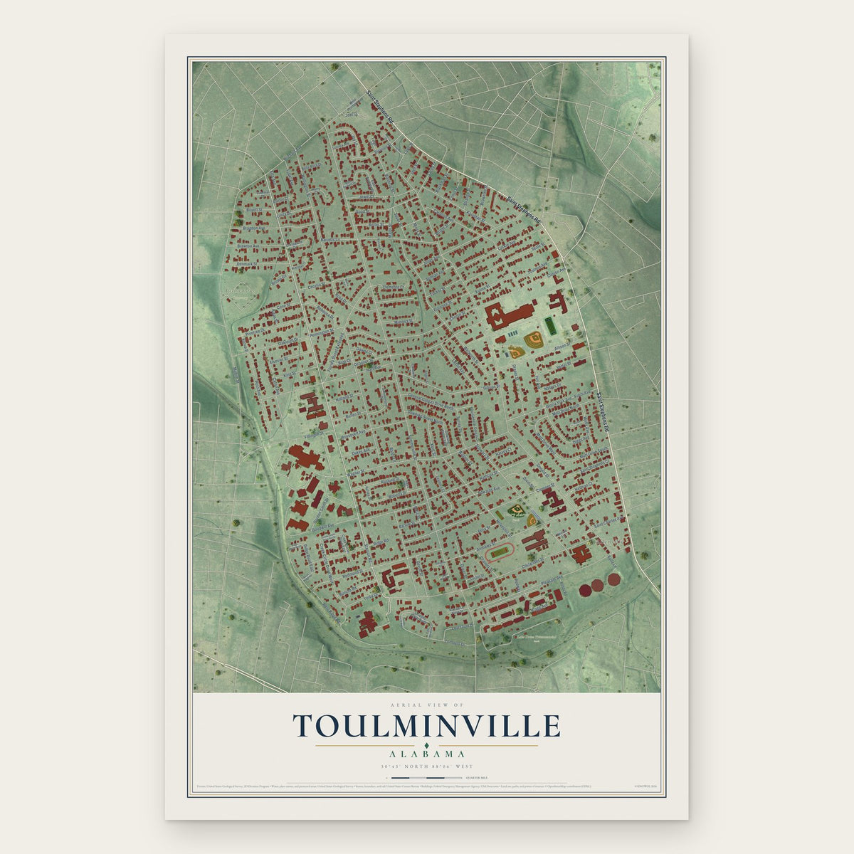 Toulminville, Alabama map print, the full design