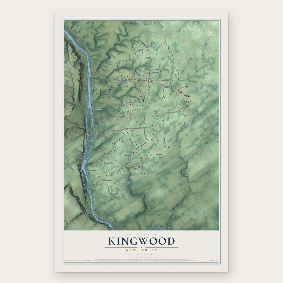 Kingwood, New Jersey map print, the full design