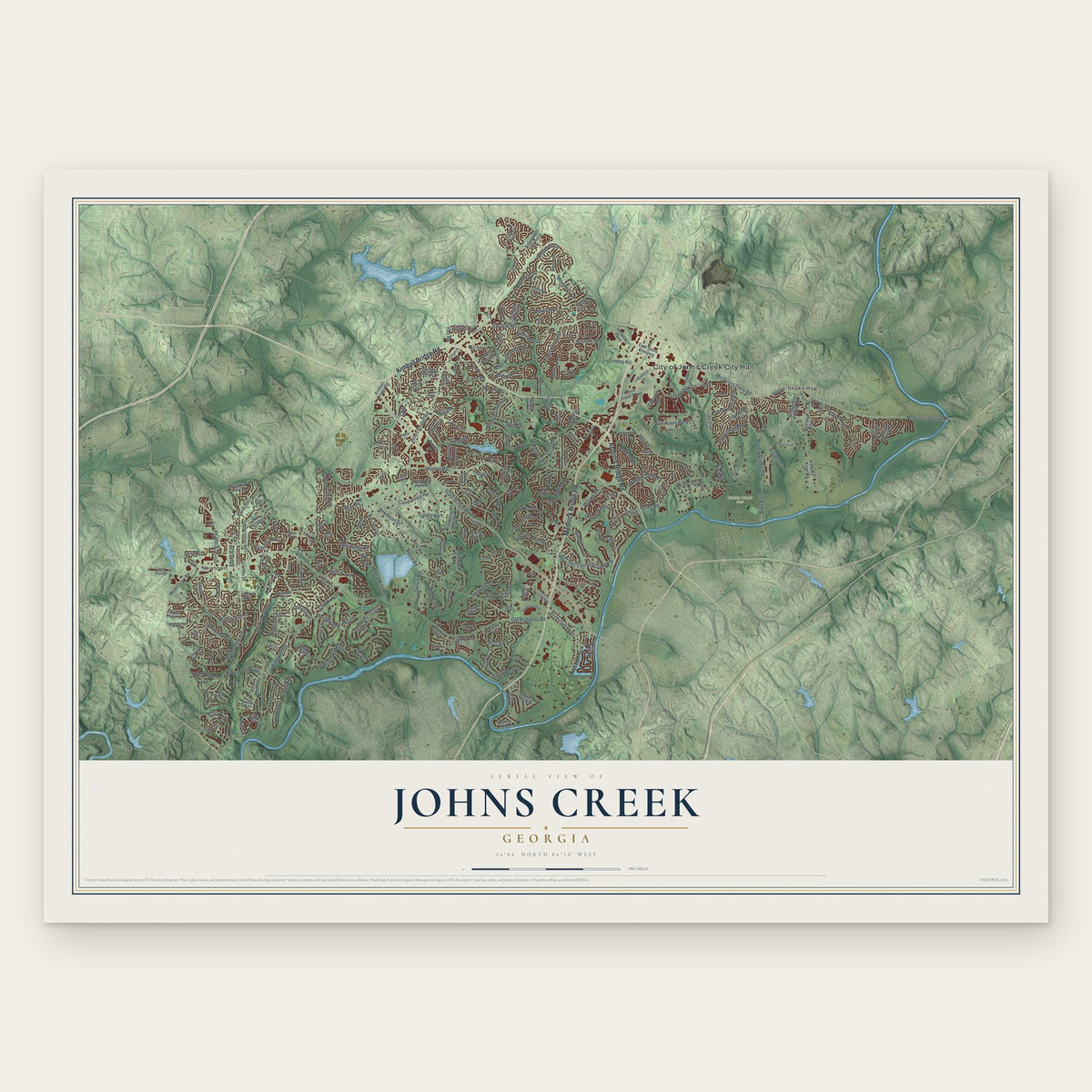 Johns Creek, Georgia map print, the full design