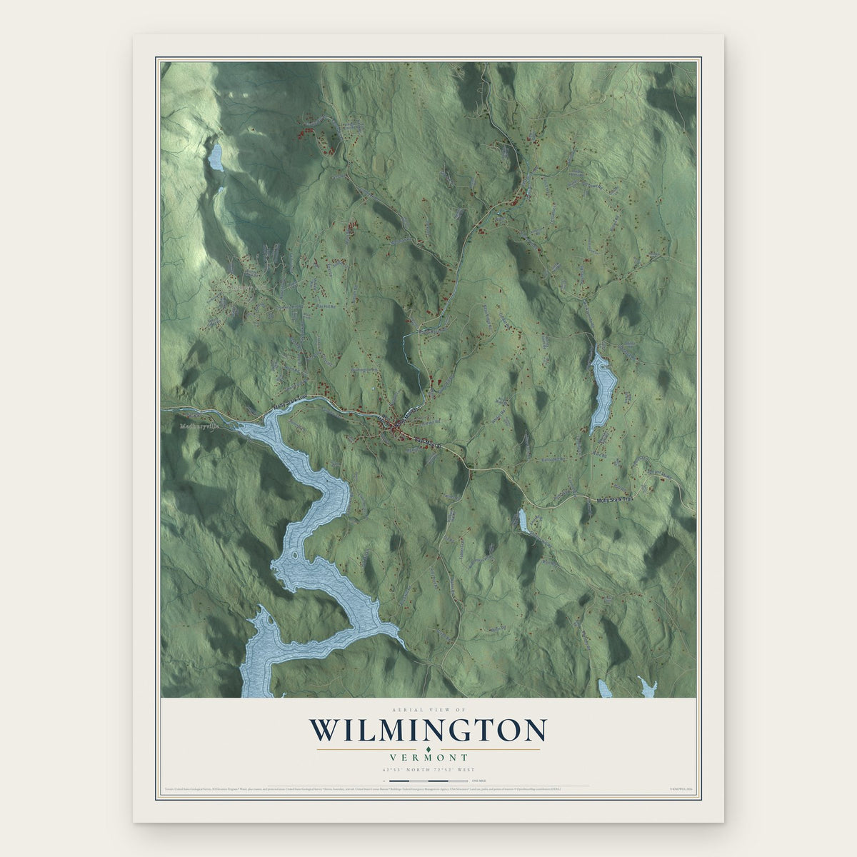 Wilmington, Vermont map print, the full design