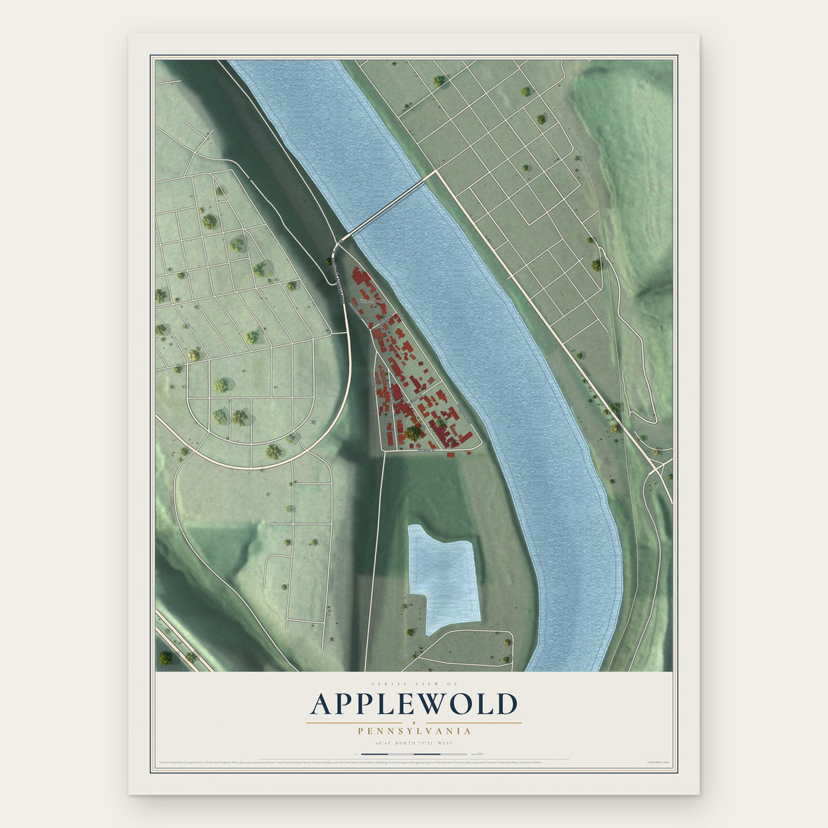Applewold, Pennsylvania map print, the full design
