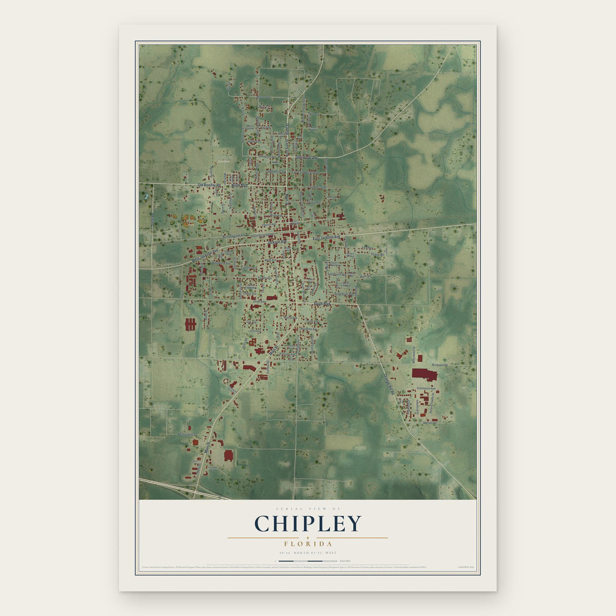 Chipley, Florida map print, the full design