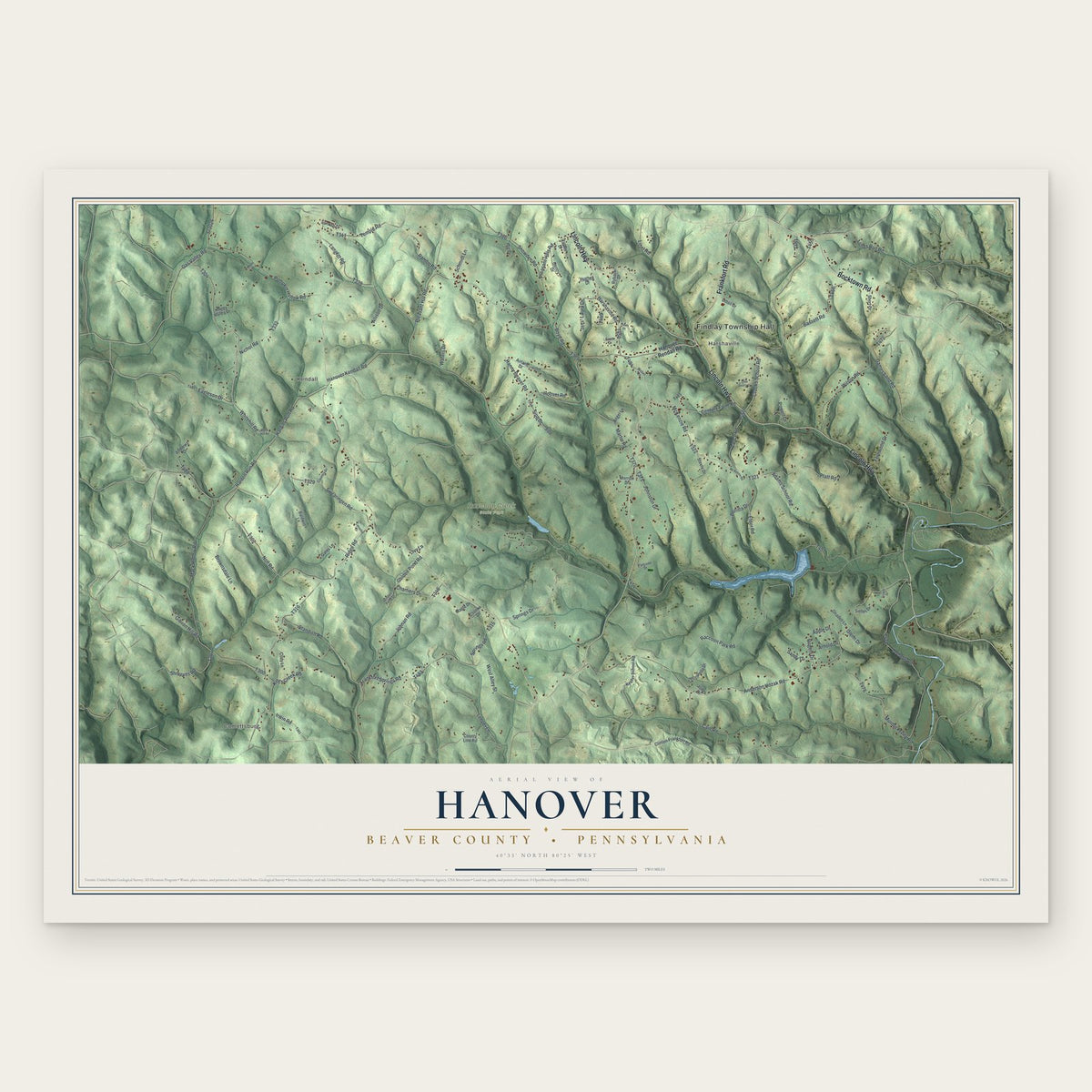 Hanover, Beaver County, Pennsylvania map print, the full design
