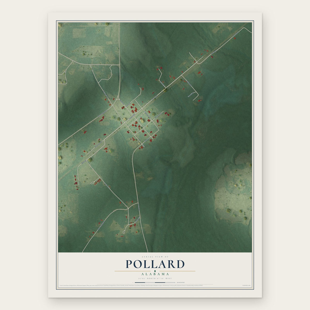 Pollard, Alabama map print, the full design