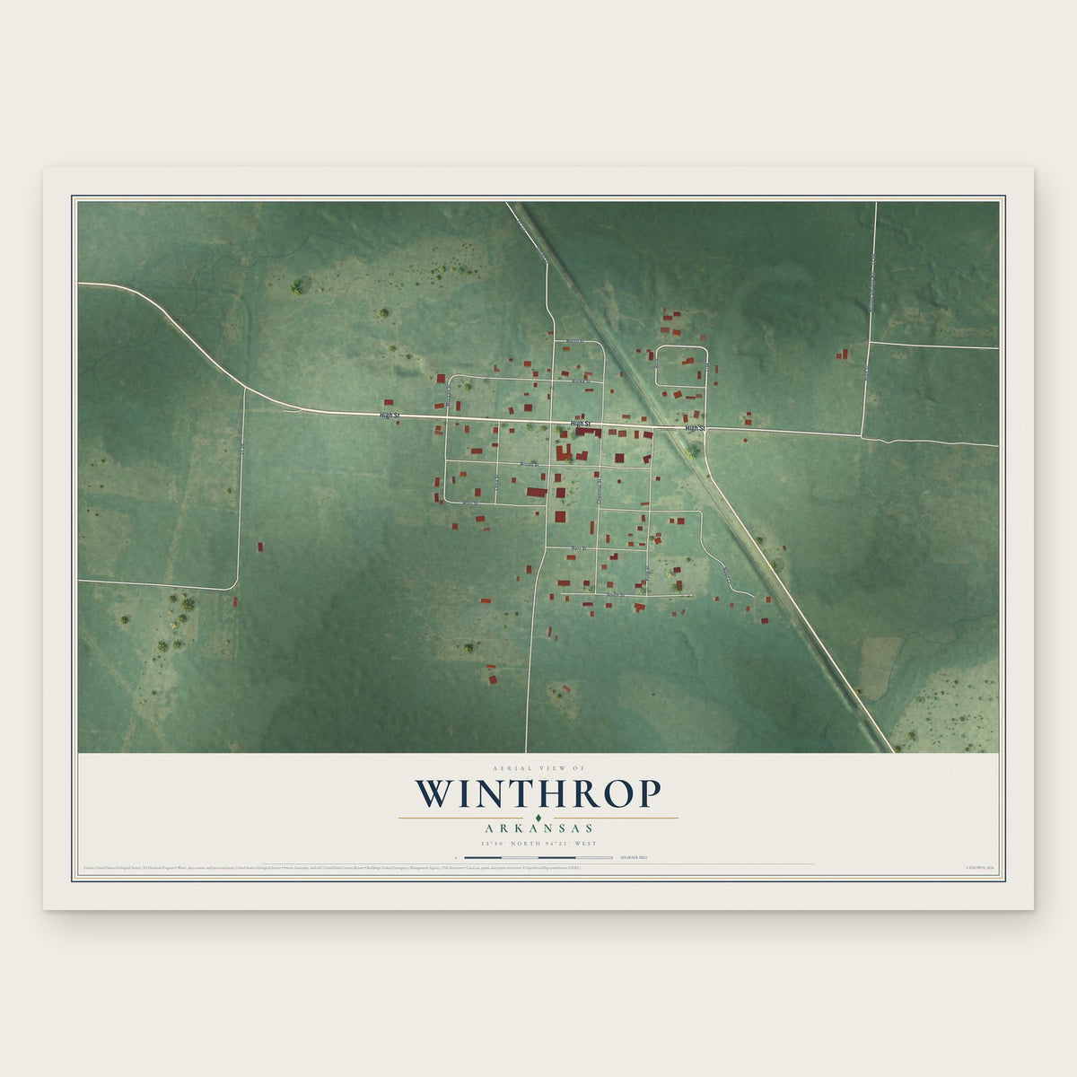Winthrop, Arkansas map print, the full design