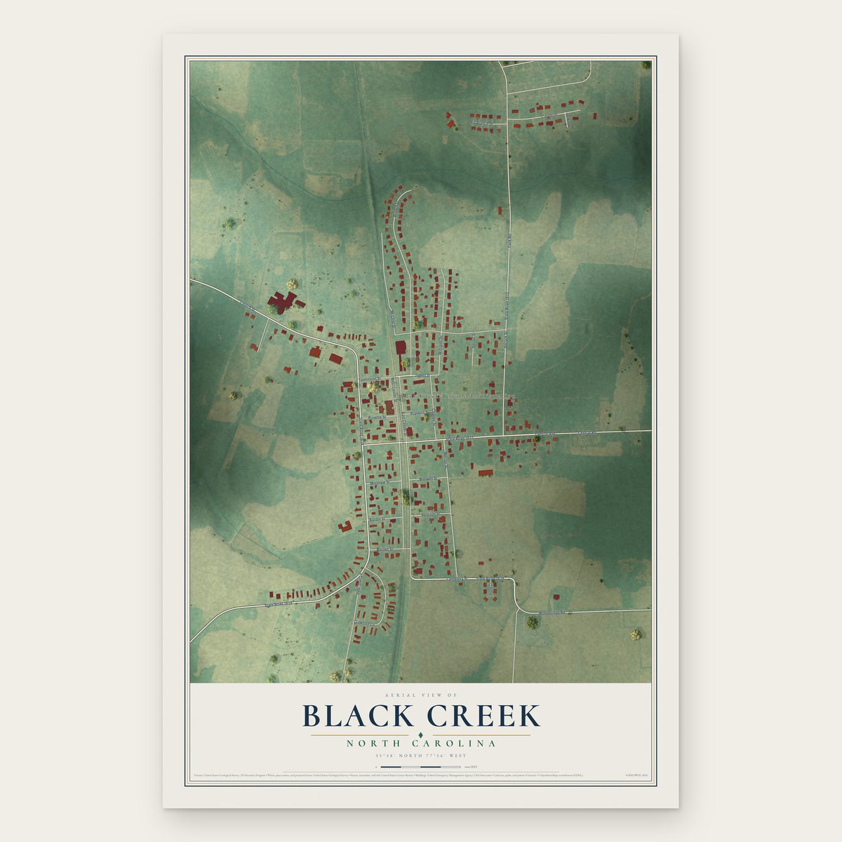 Black Creek, North Carolina map print, the full design
