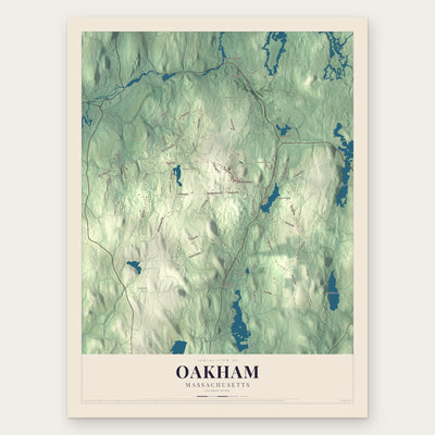Oakham, Massachusetts map print, the full design