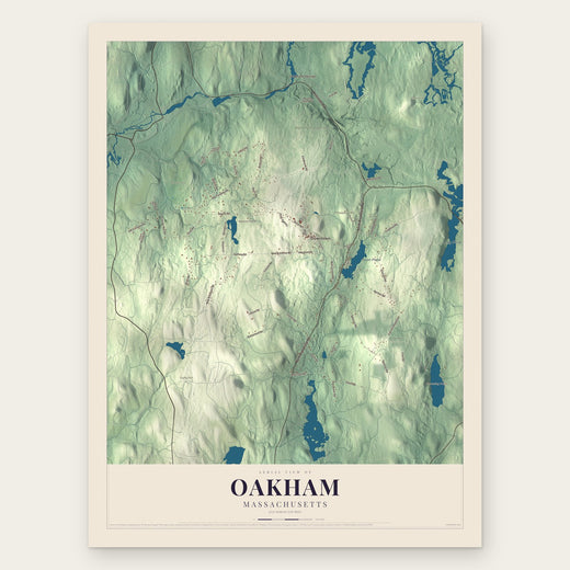 Oakham, Massachusetts map print, the full design