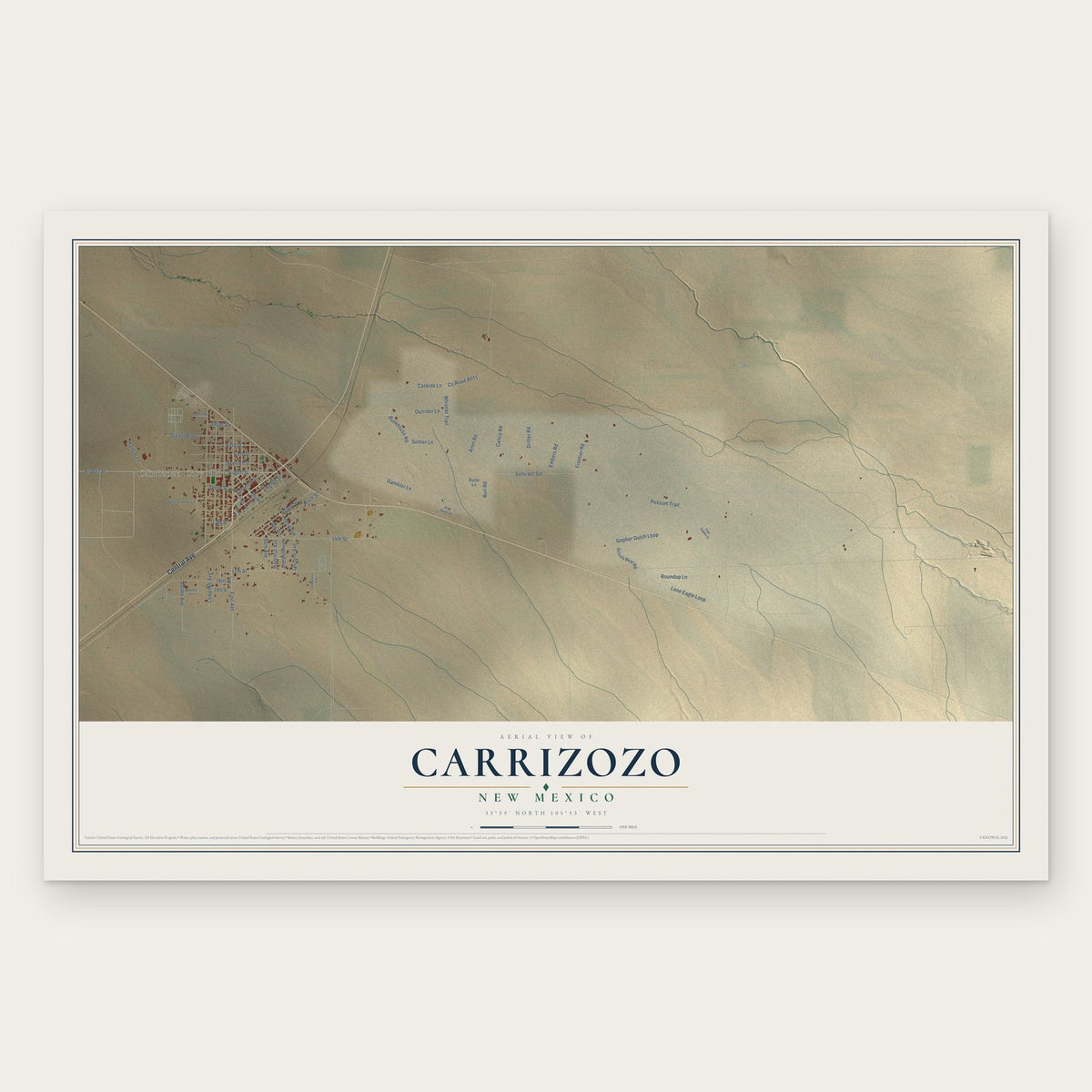 Carrizozo, New Mexico map print, the full design