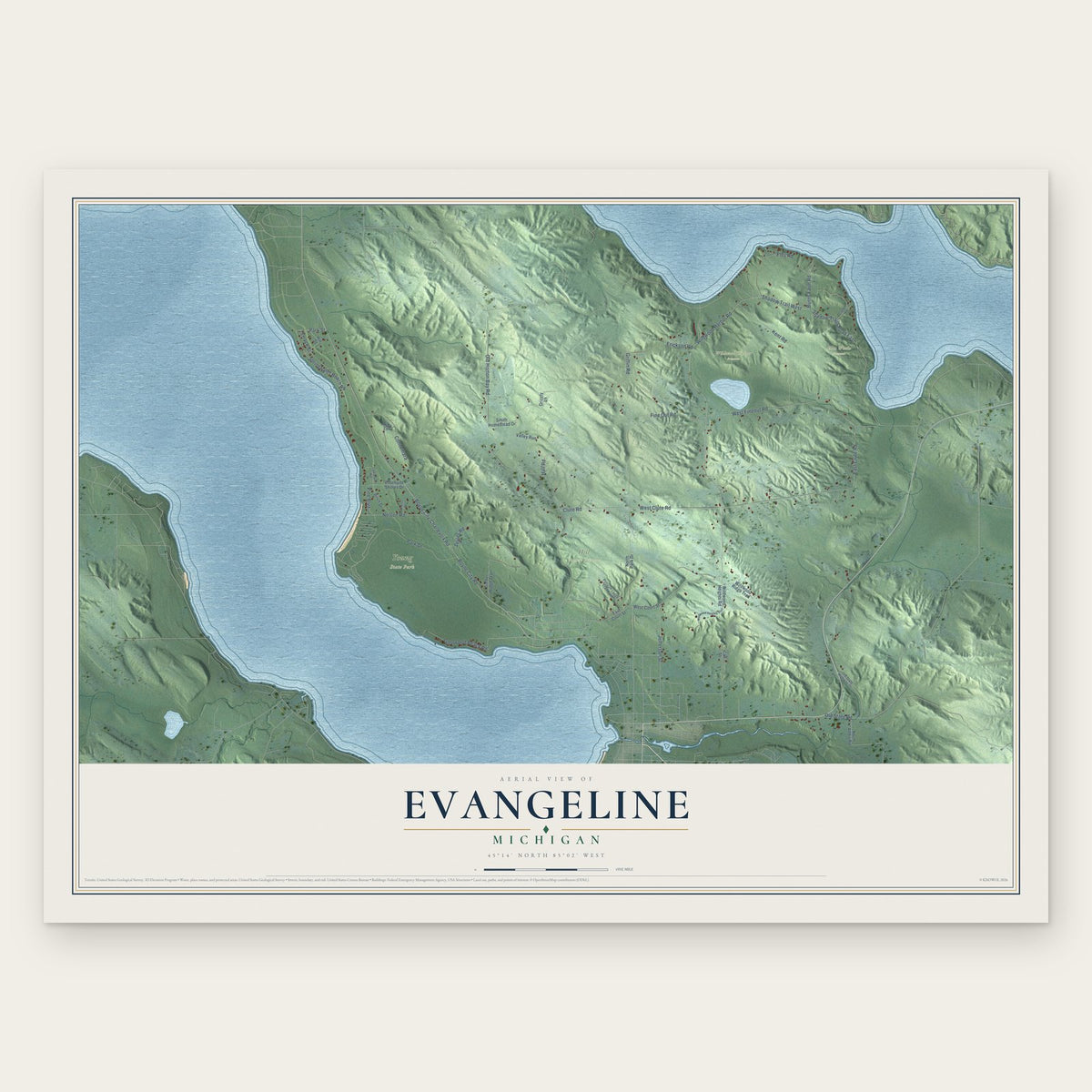 Evangeline, Michigan map print, the full design
