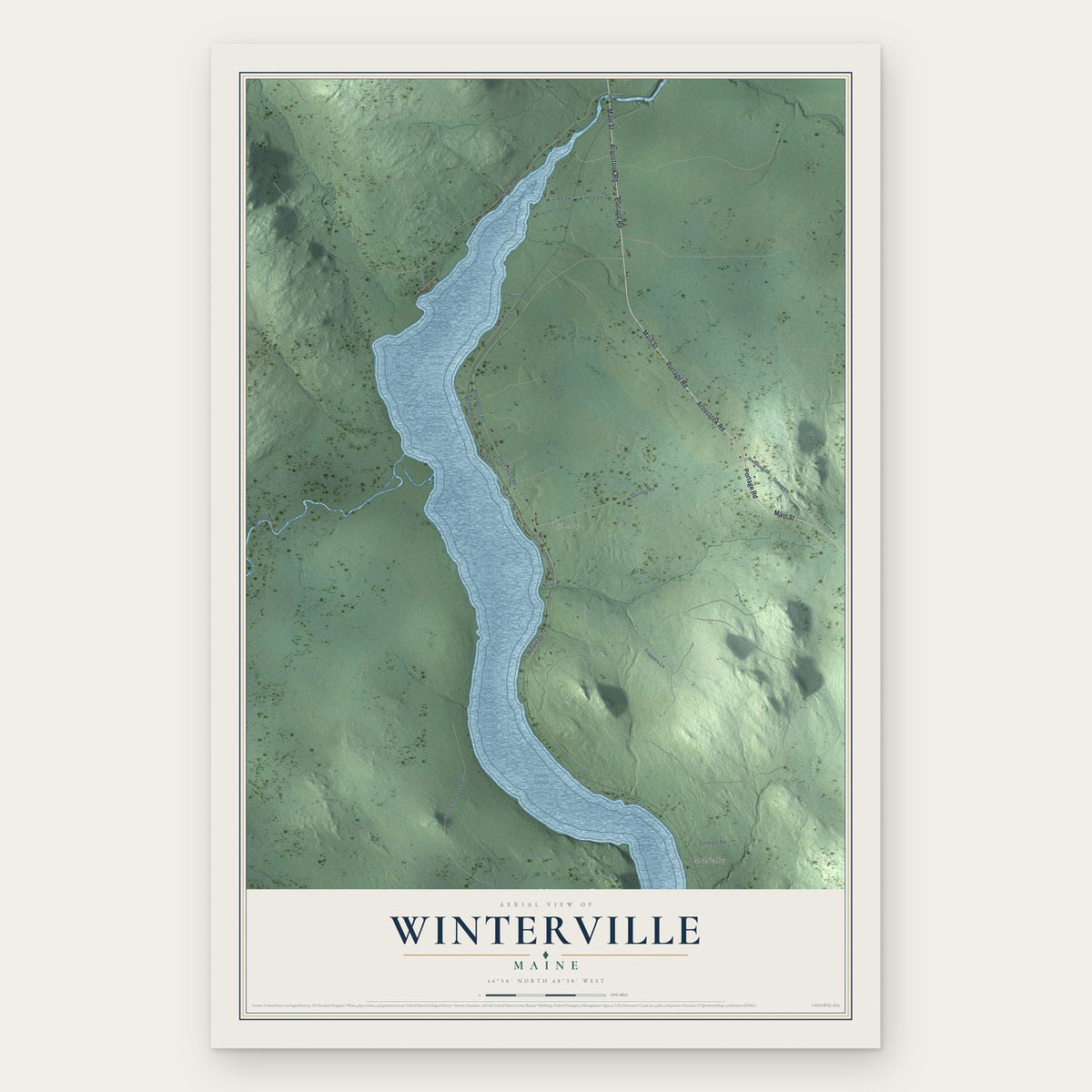 Winterville, Maine map print, the full design