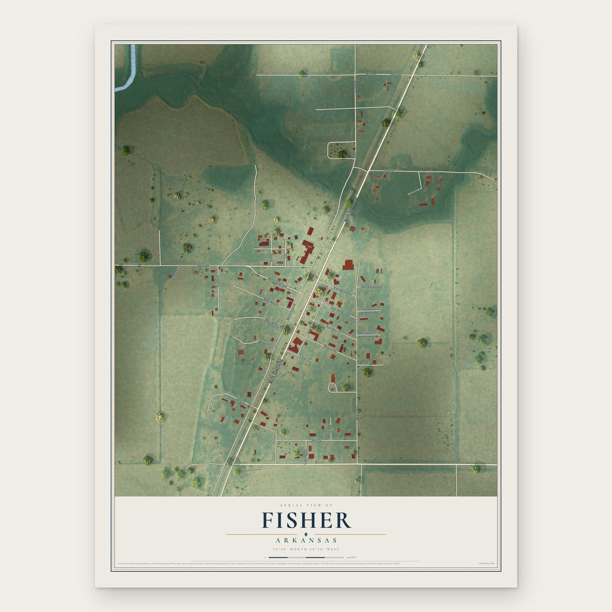 Fisher, Arkansas map print, the full design