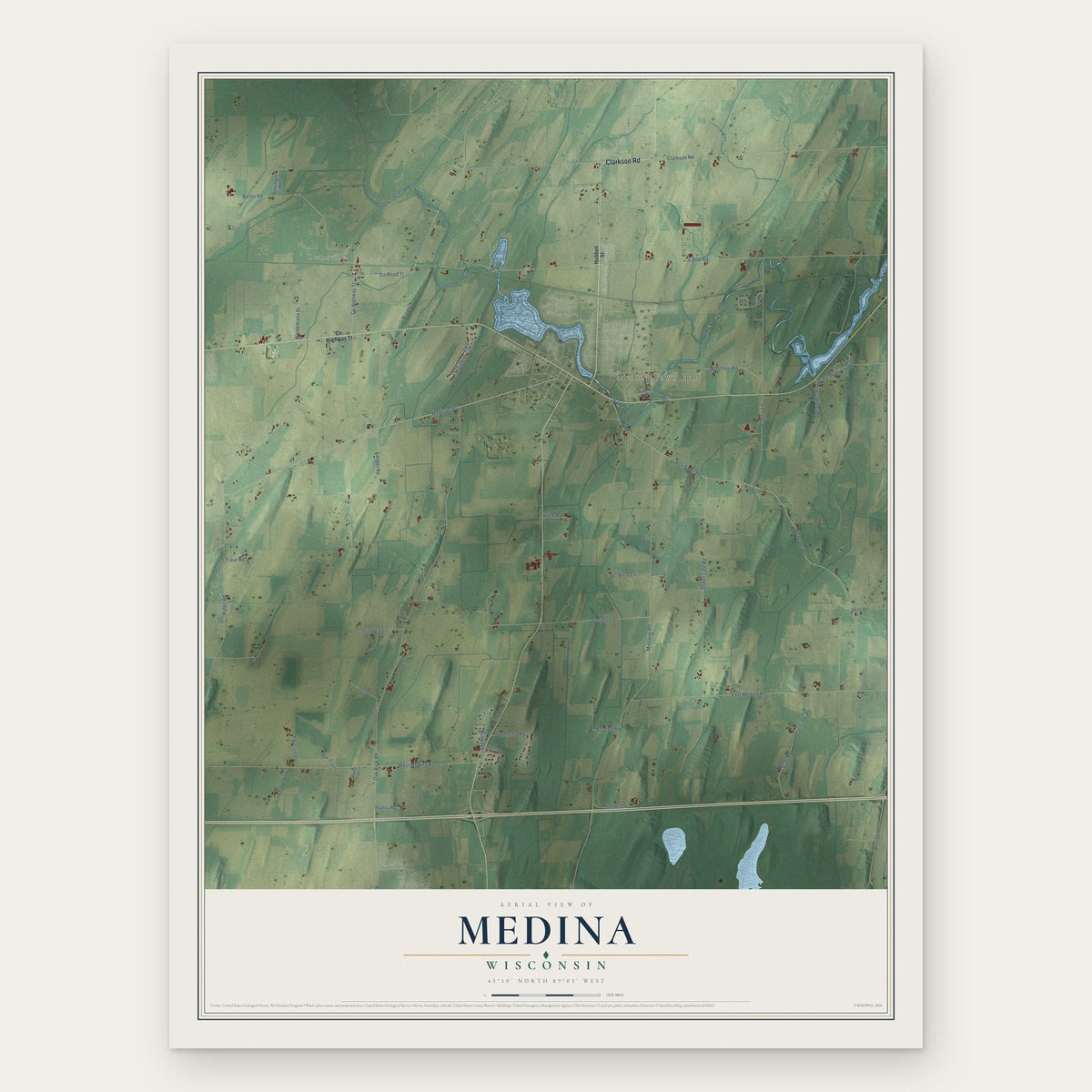 Medina, Wisconsin map print, the full design