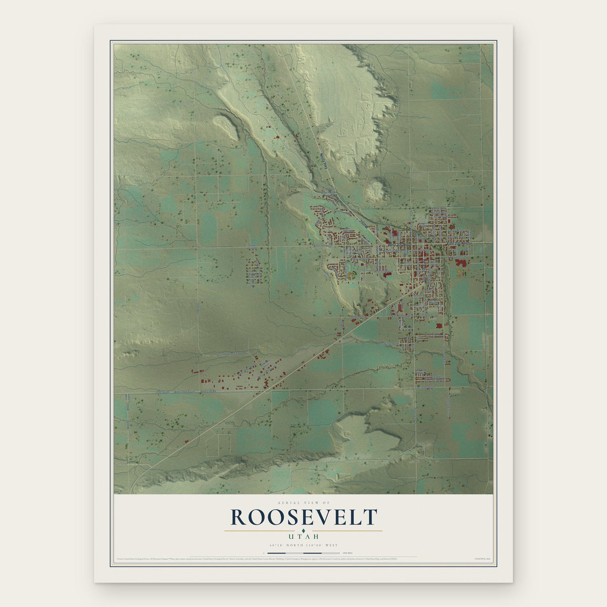 Roosevelt, Utah map print, the full design