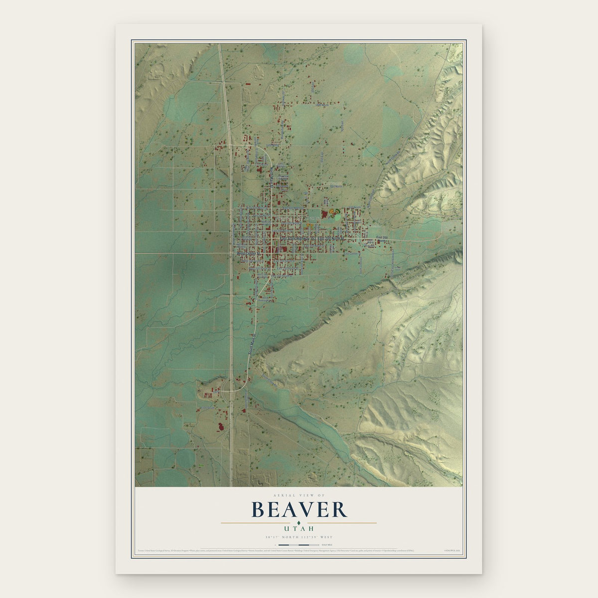 Beaver, Utah map print, the full design