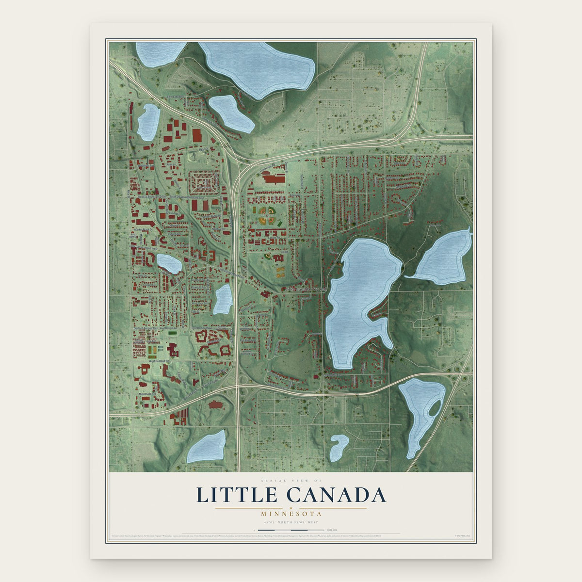 Little Canada, Minnesota map print, the full design