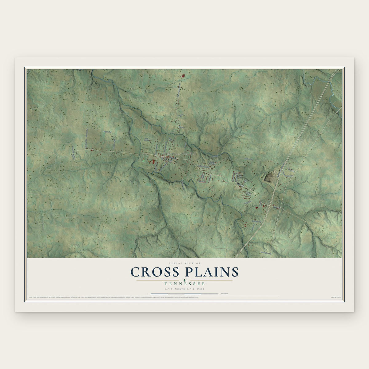 Cross Plains, Tennessee map print, the full design