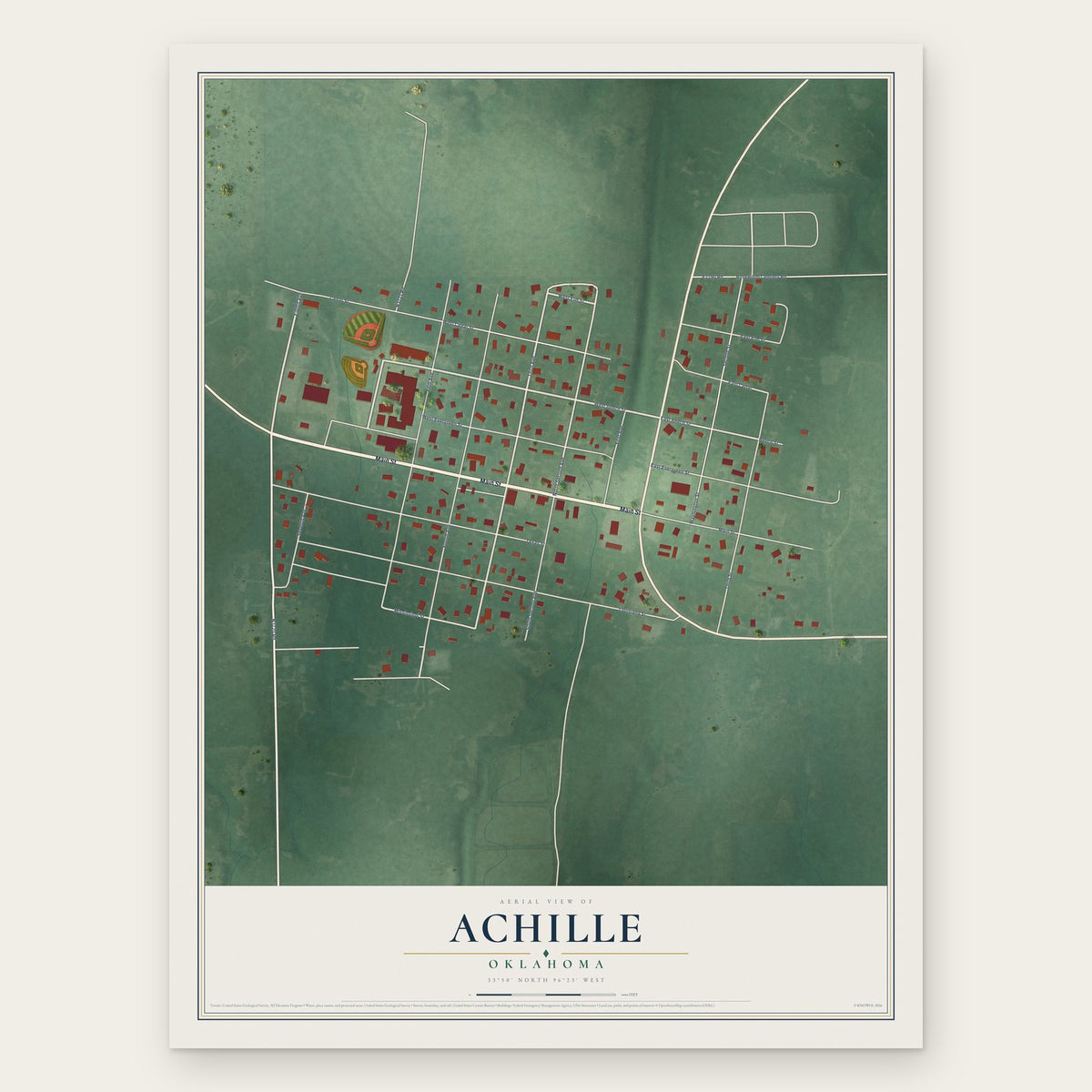 Achille, Oklahoma map print, the full design
