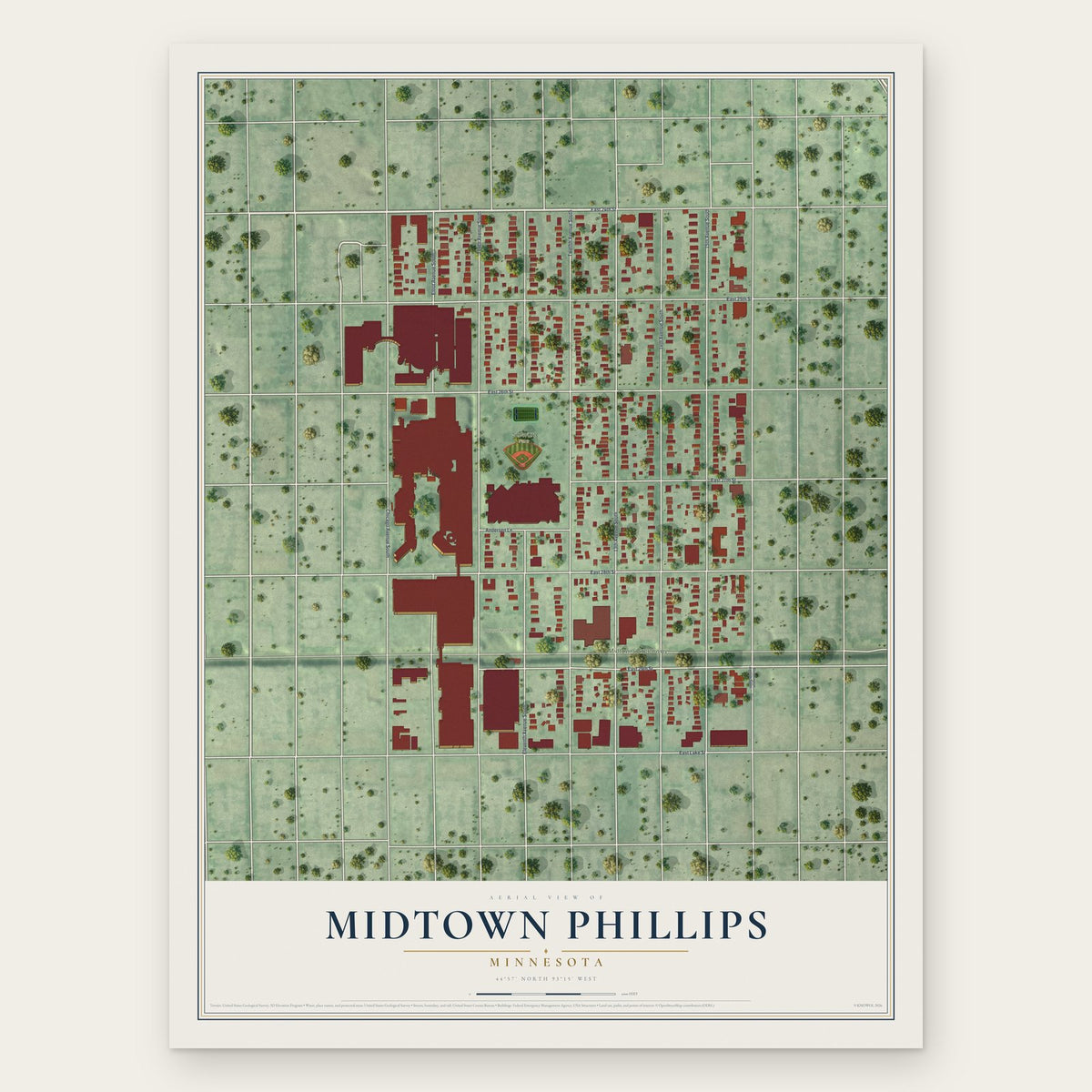 Midtown Phillips, Minnesota map print, the full design