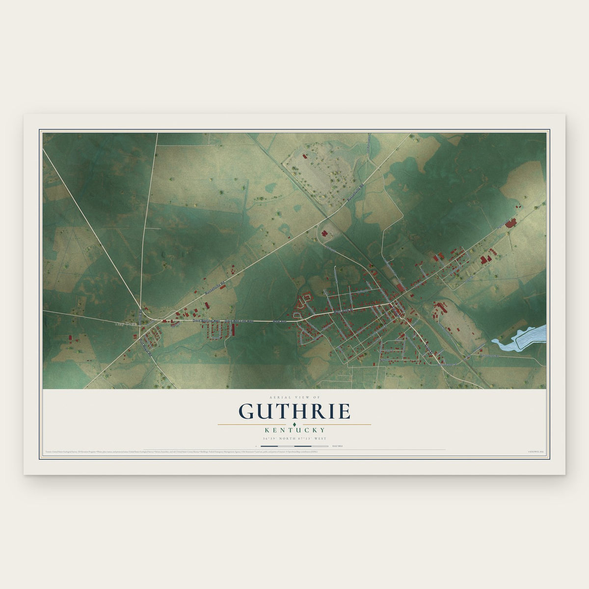 Guthrie, Kentucky map print, the full design