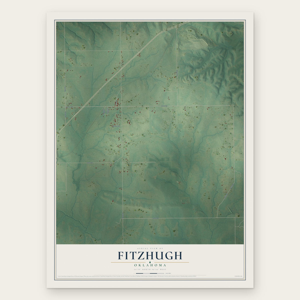 Fitzhugh, Oklahoma map print, the full design