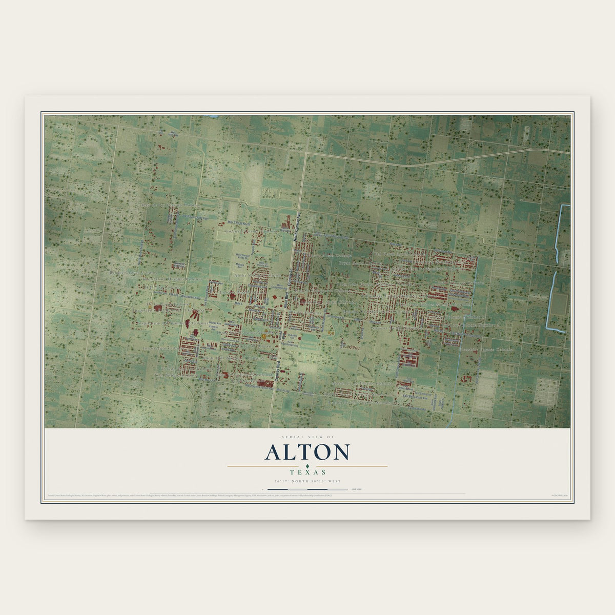 Alton, Texas map print, the full design