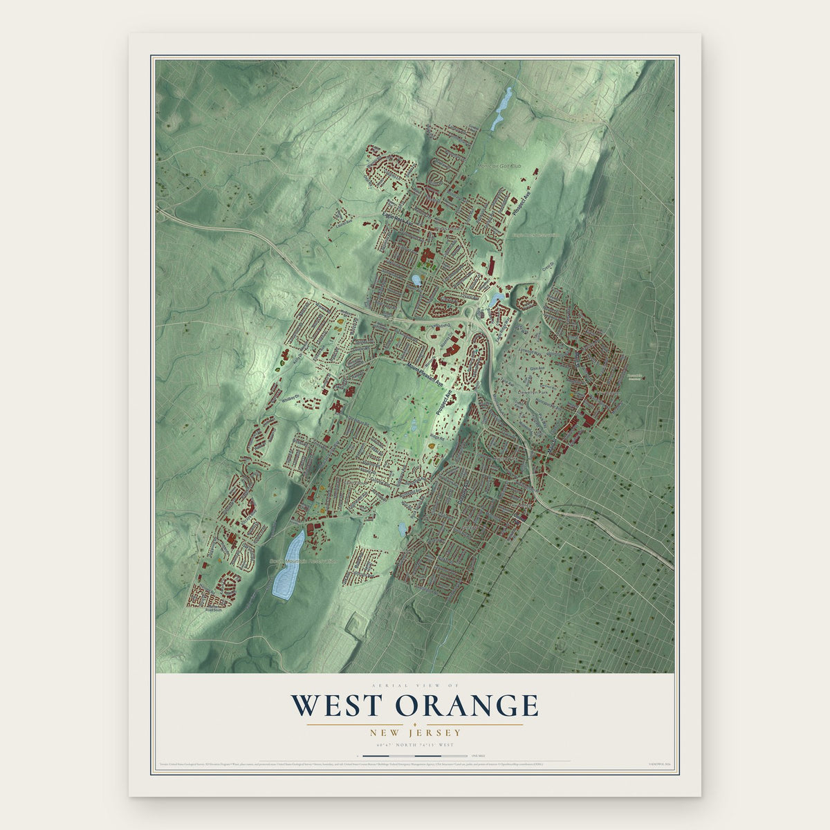 West Orange, New Jersey map print, the full design