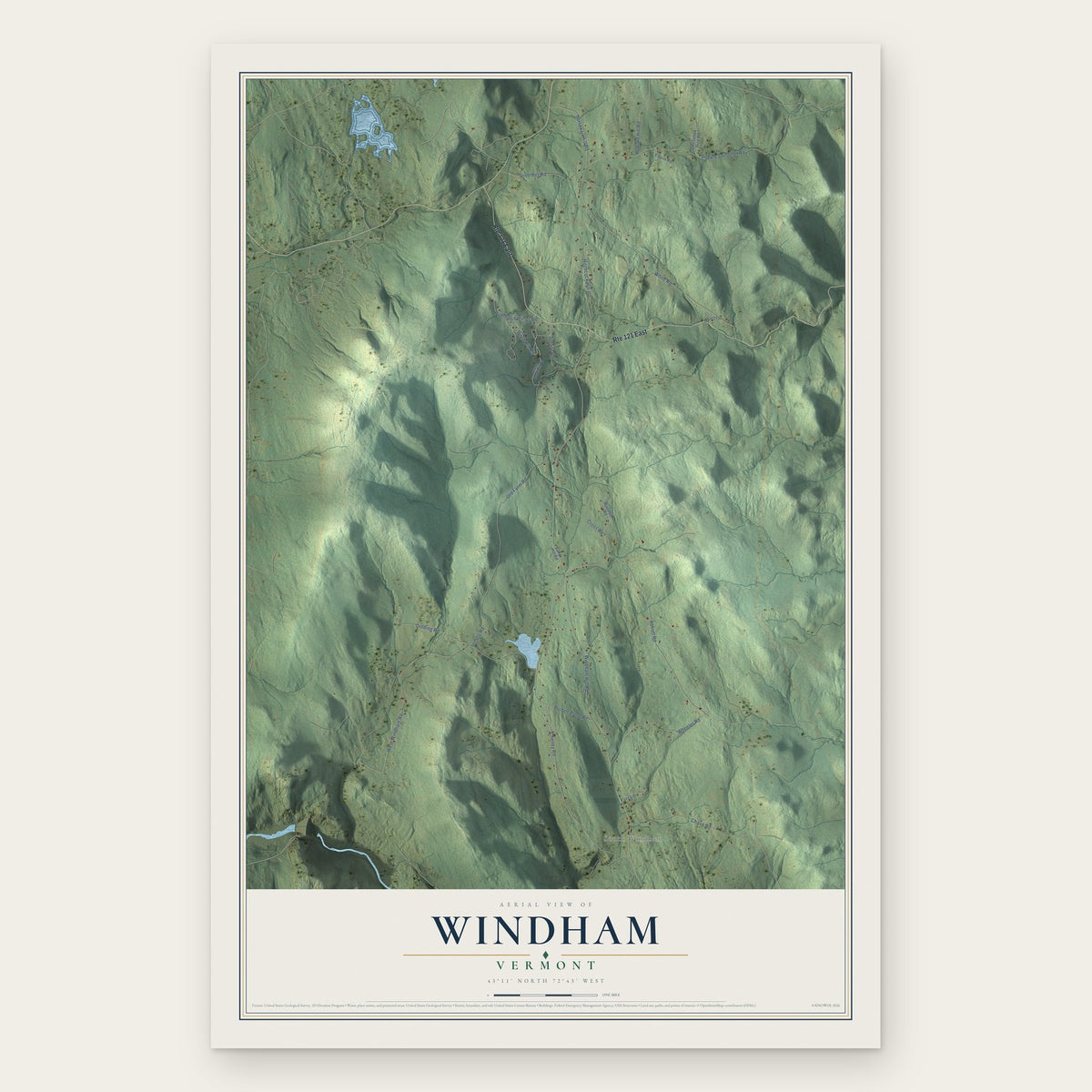 Windham, Vermont map print, the full design