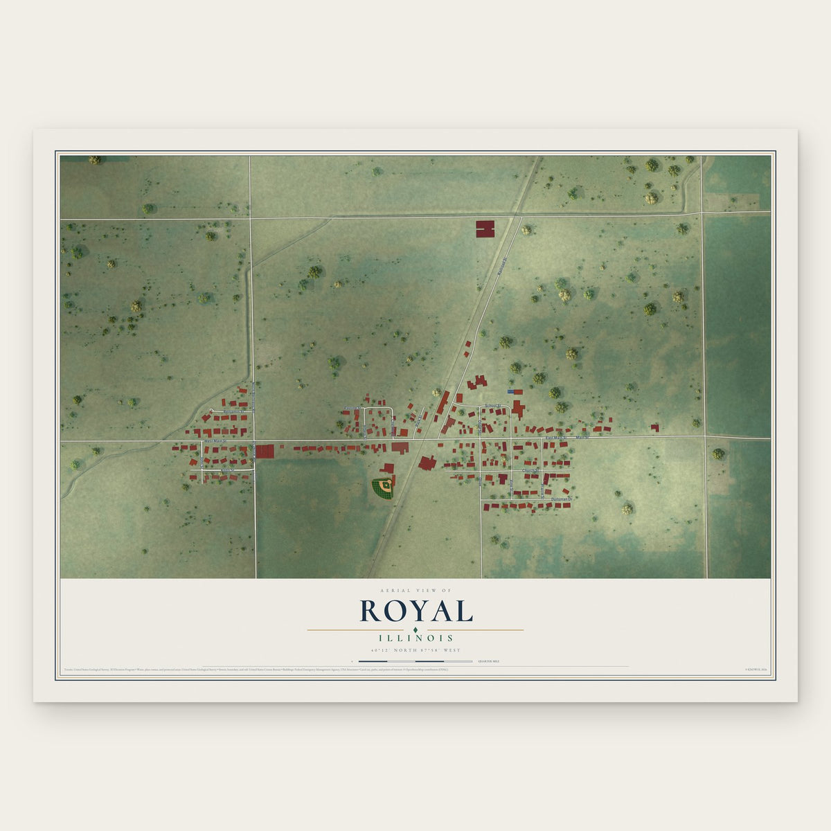 Royal, Illinois map print, the full design