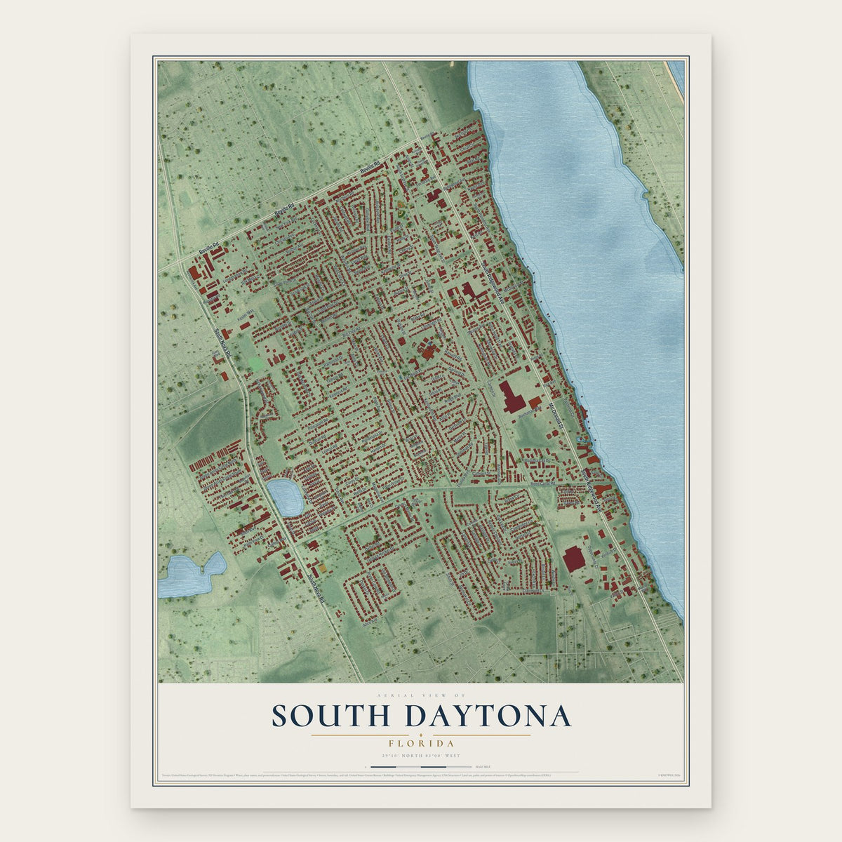 South Daytona, Florida map print, the full design