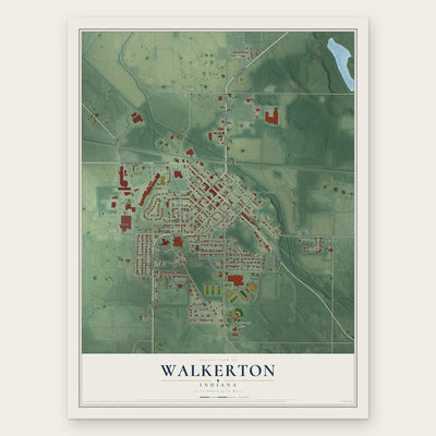 Walkerton, Indiana map print, the full design