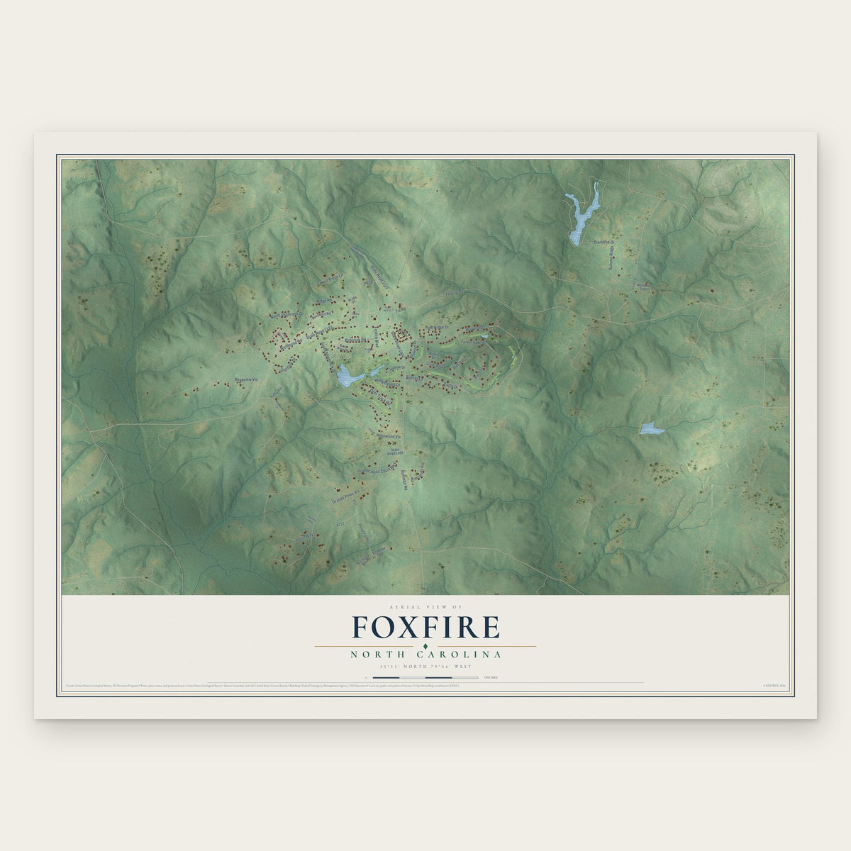 Foxfire, North Carolina map print, the full design
