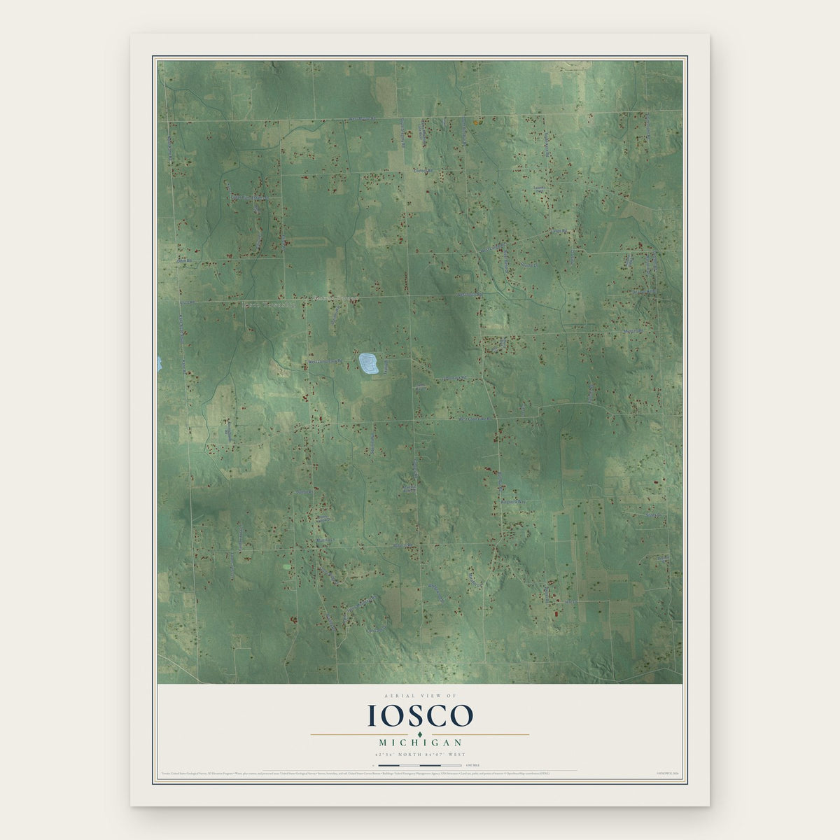 Iosco, Michigan map print, the full design