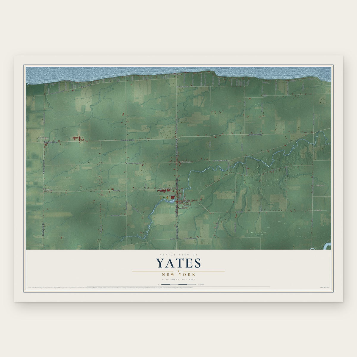 Yates, New York map print, the full design