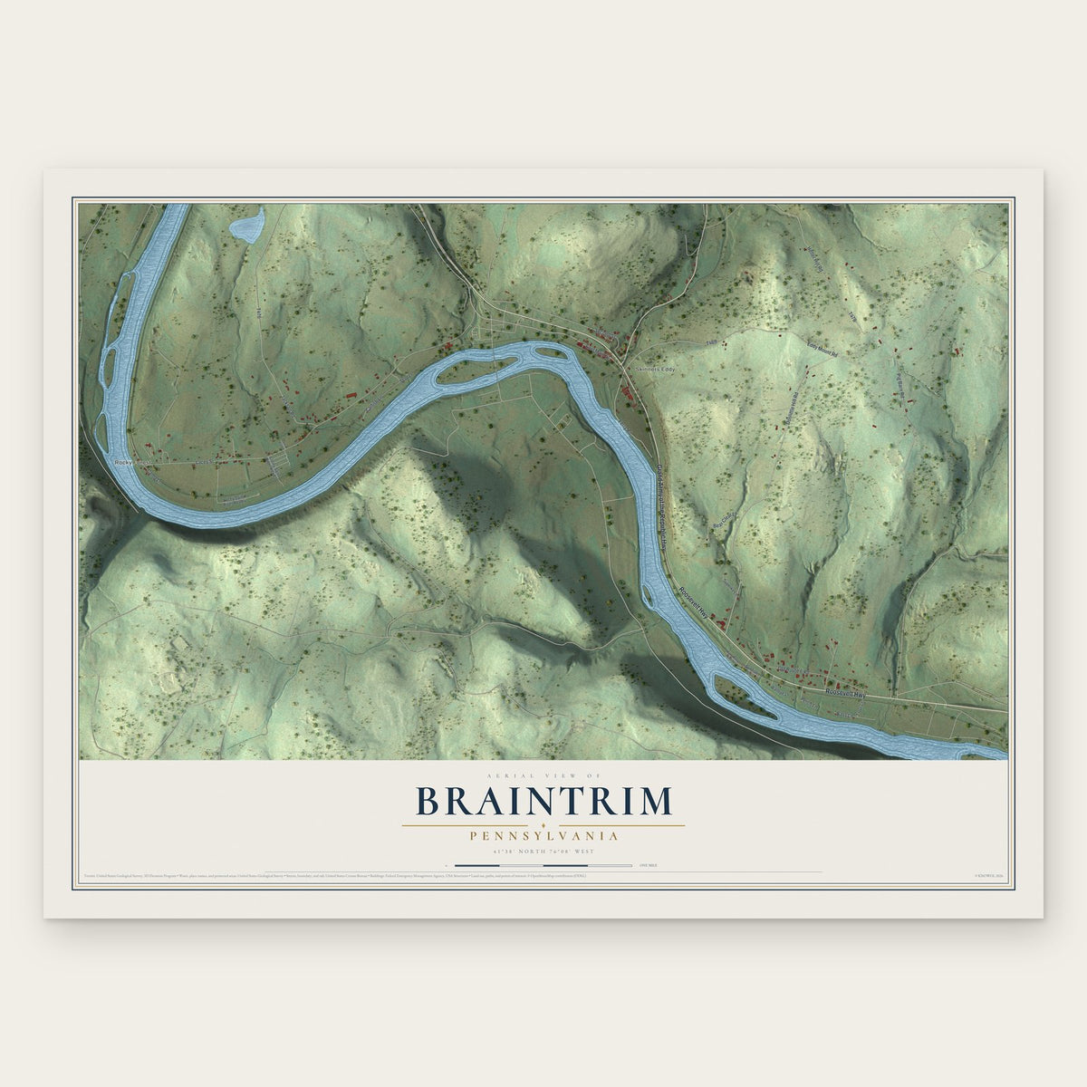 Braintrim, Pennsylvania map print, the full design