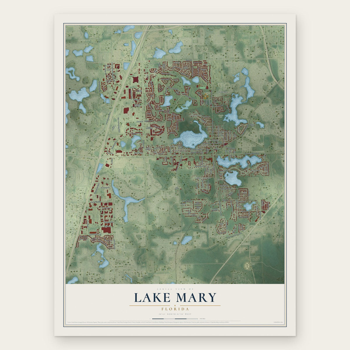 Lake Mary, Florida map print, the full design