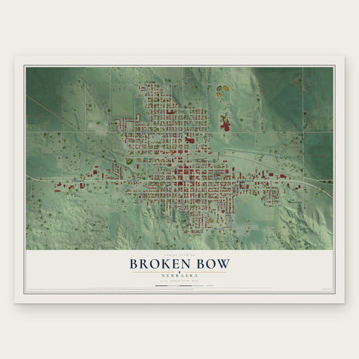 Broken Bow, Nebraska map print, the full design