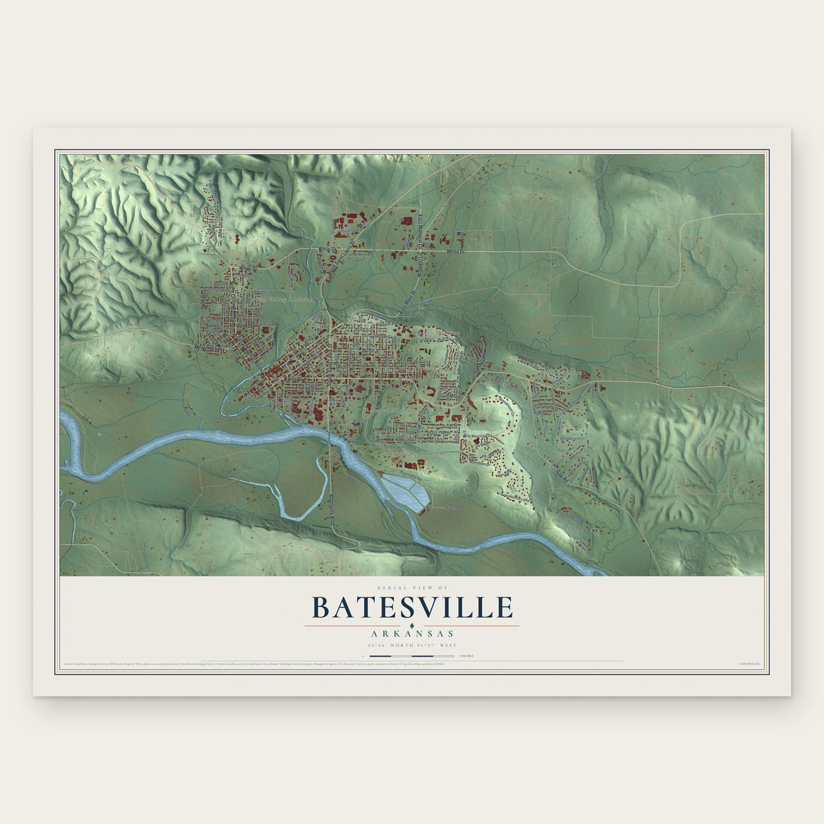 Batesville, Arkansas map print, the full design