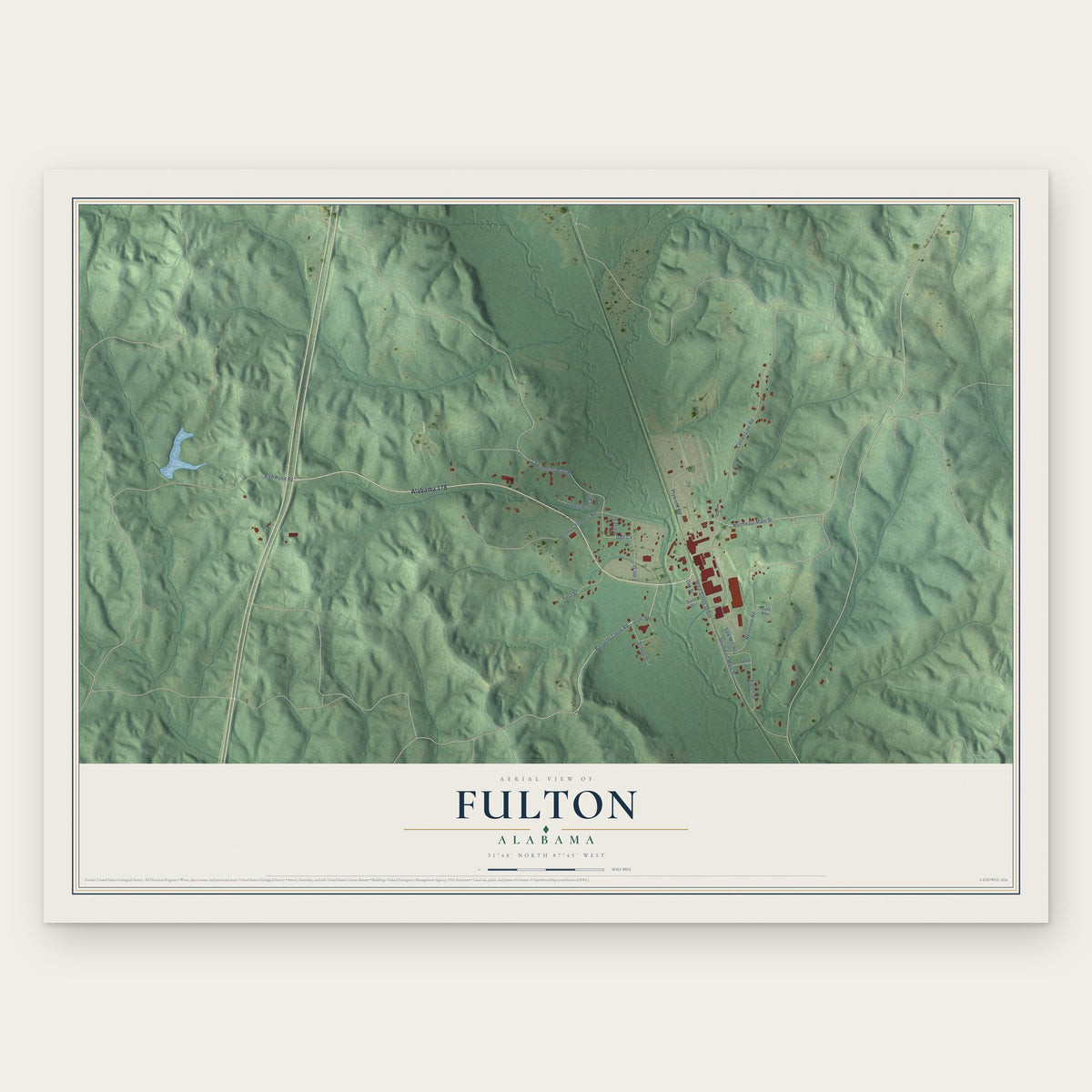 Fulton, Alabama map print, the full design