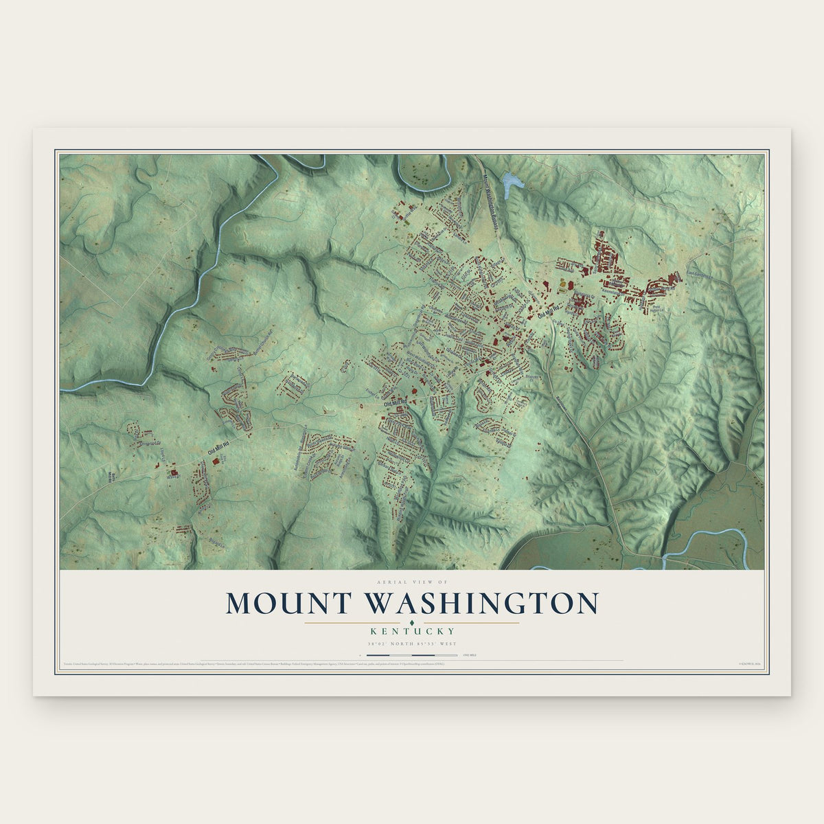 Mount Washington, Kentucky map print, the full design
