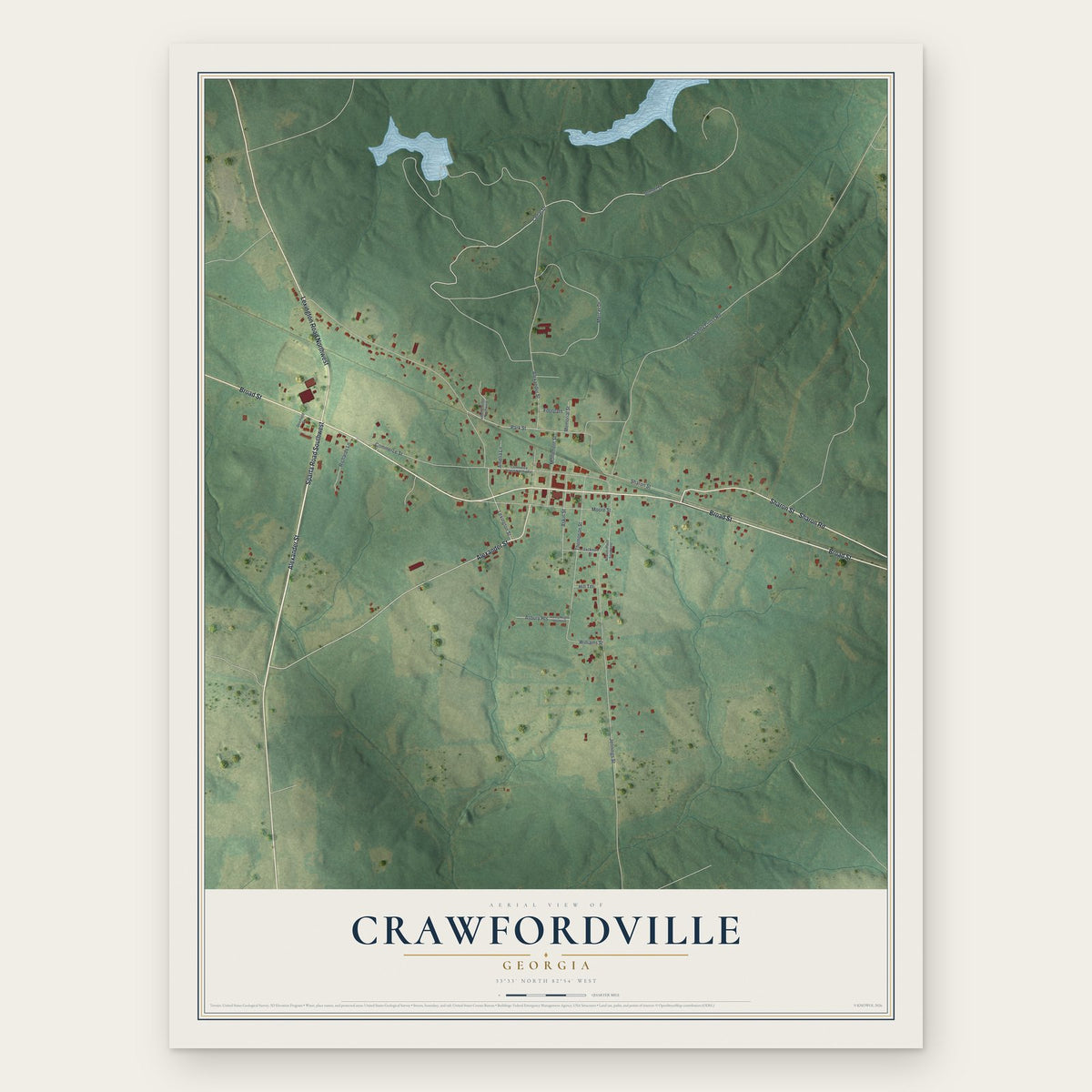 Crawfordville, Georgia map print, the full design