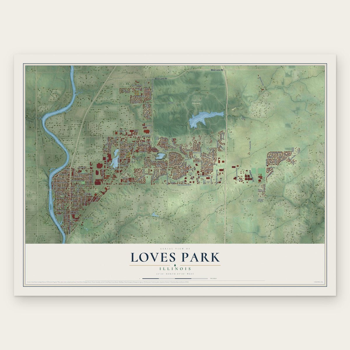 Loves Park, Illinois map print, the full design