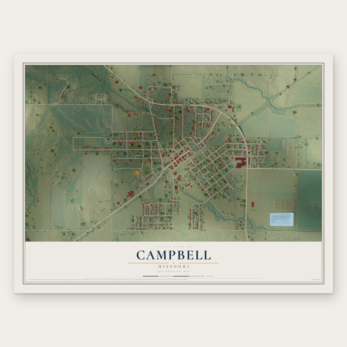 Campbell, Missouri map print, the full design