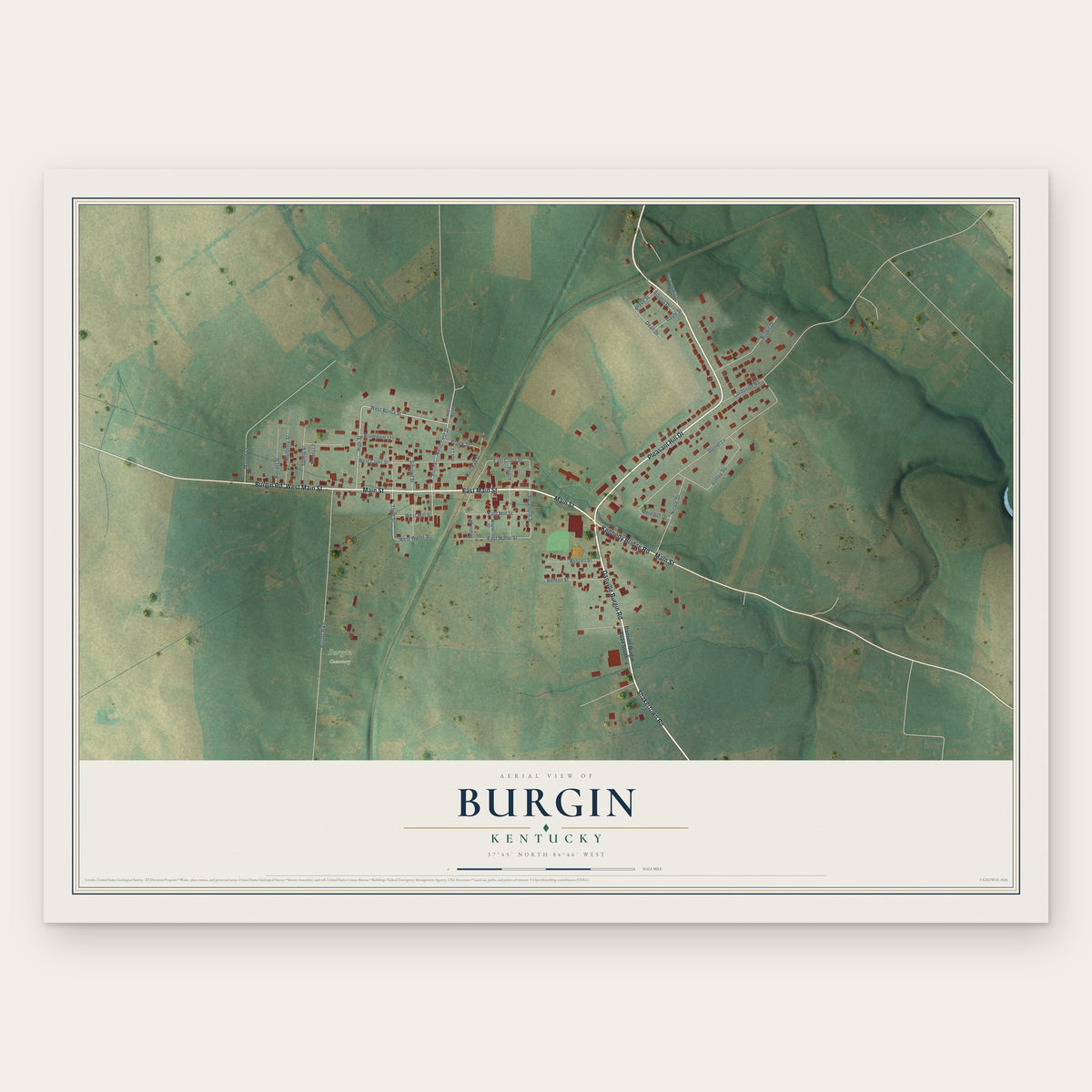 Burgin, Kentucky map print, the full design