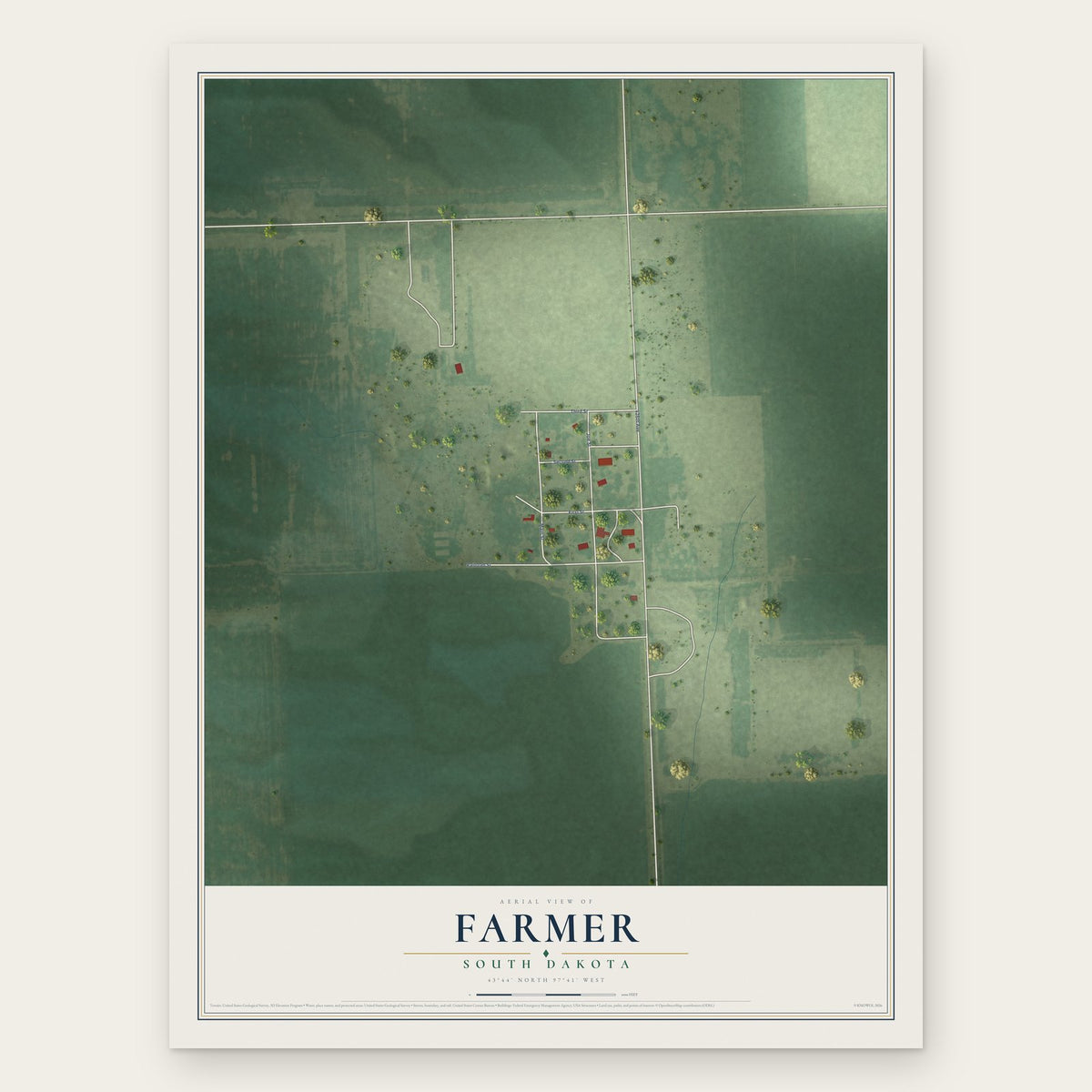 Farmer, South Dakota map print, the full design