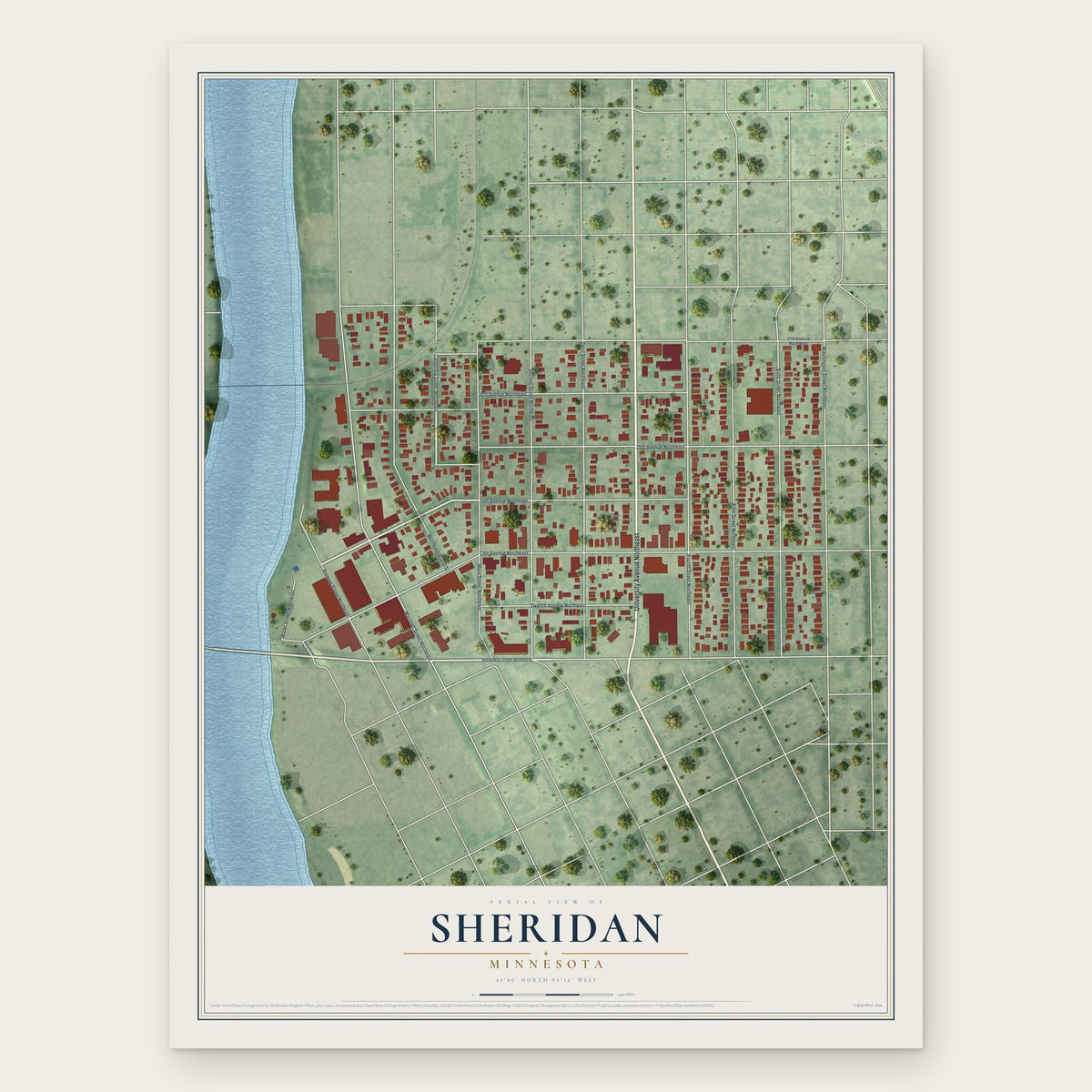 Sheridan, Minnesota map print, the full design
