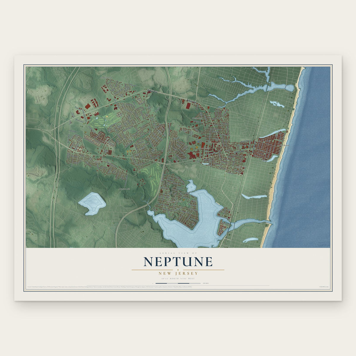 Neptune, New Jersey map print, the full design