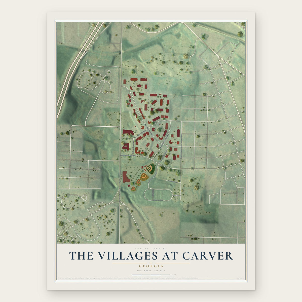 The Villages at Carver, Georgia map print, the full design